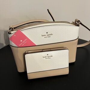 Kate Spade Cream and Tan Crossbody Bag with matching wallet - NWT